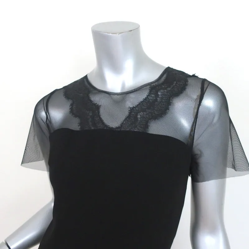 Sandro Illusion Shift Dress Rire Black Crepe & Tulle Size 1 Short Sleeve