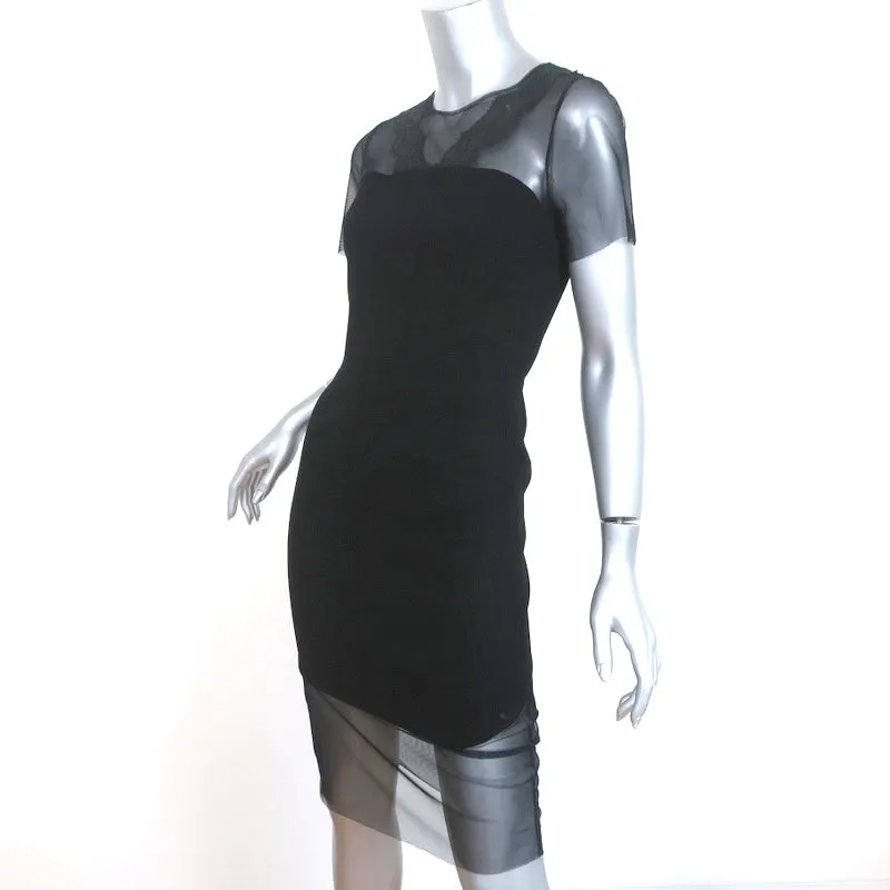 Sandro Illusion Shift Dress Rire Black Crepe & Tulle Size 1 Short Sleeve