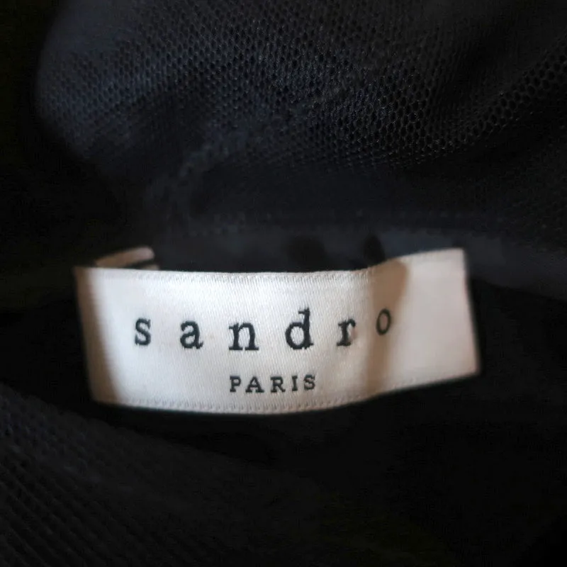 Sandro Illusion Shift Dress Rire Black Crepe & Tulle Size 1 Short Sleeve