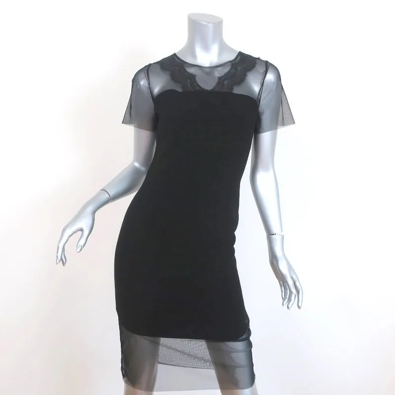 Sandro Illusion Shift Dress Rire Black Crepe & Tulle Size 1 Short Sleeve