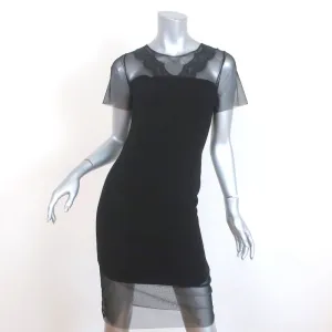 Sandro Illusion Shift Dress Rire Black Crepe & Tulle Size 1 Short Sleeve