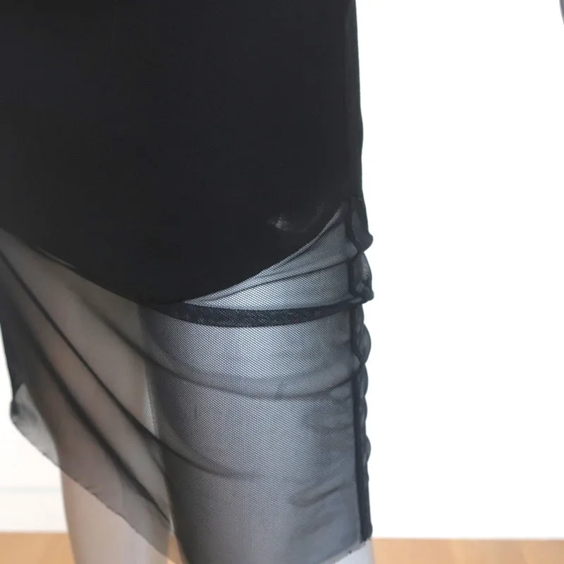 Sandro Illusion Shift Dress Rire Black Crepe & Tulle Size 1 Short Sleeve