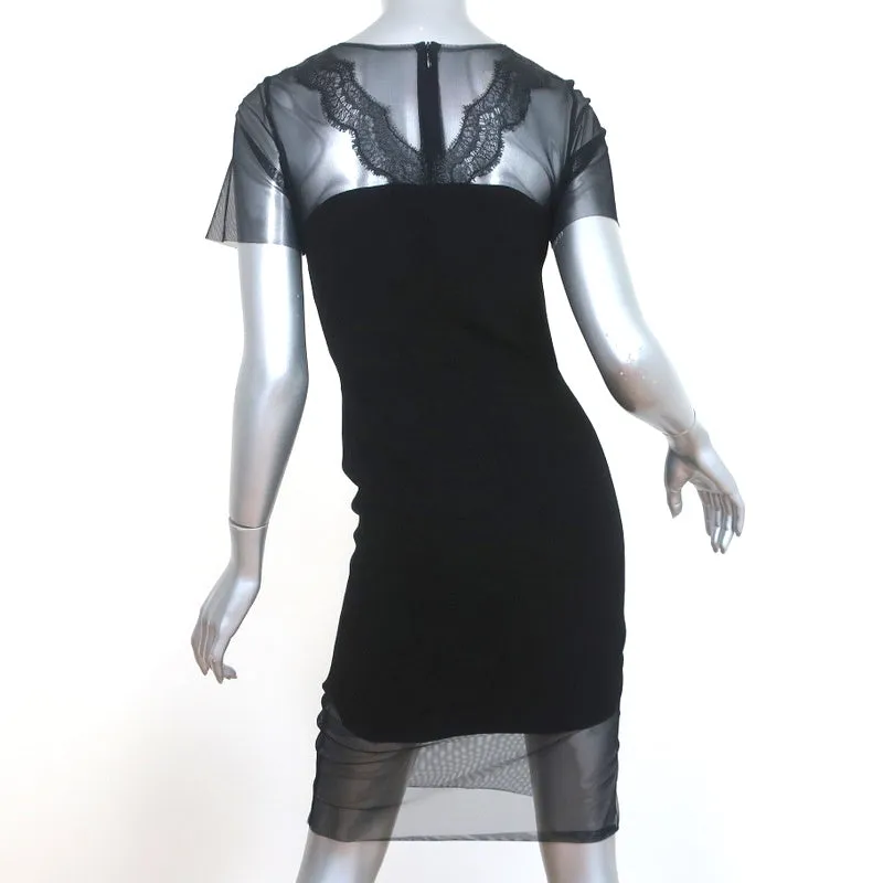 Sandro Illusion Shift Dress Rire Black Crepe & Tulle Size 1 Short Sleeve