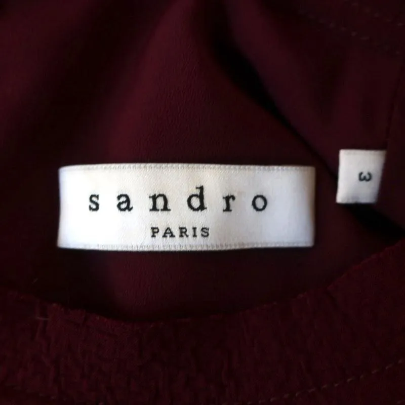 Sandro Mini Dress Burgundy Layered Crepe Size 3 Sleeveless Shift