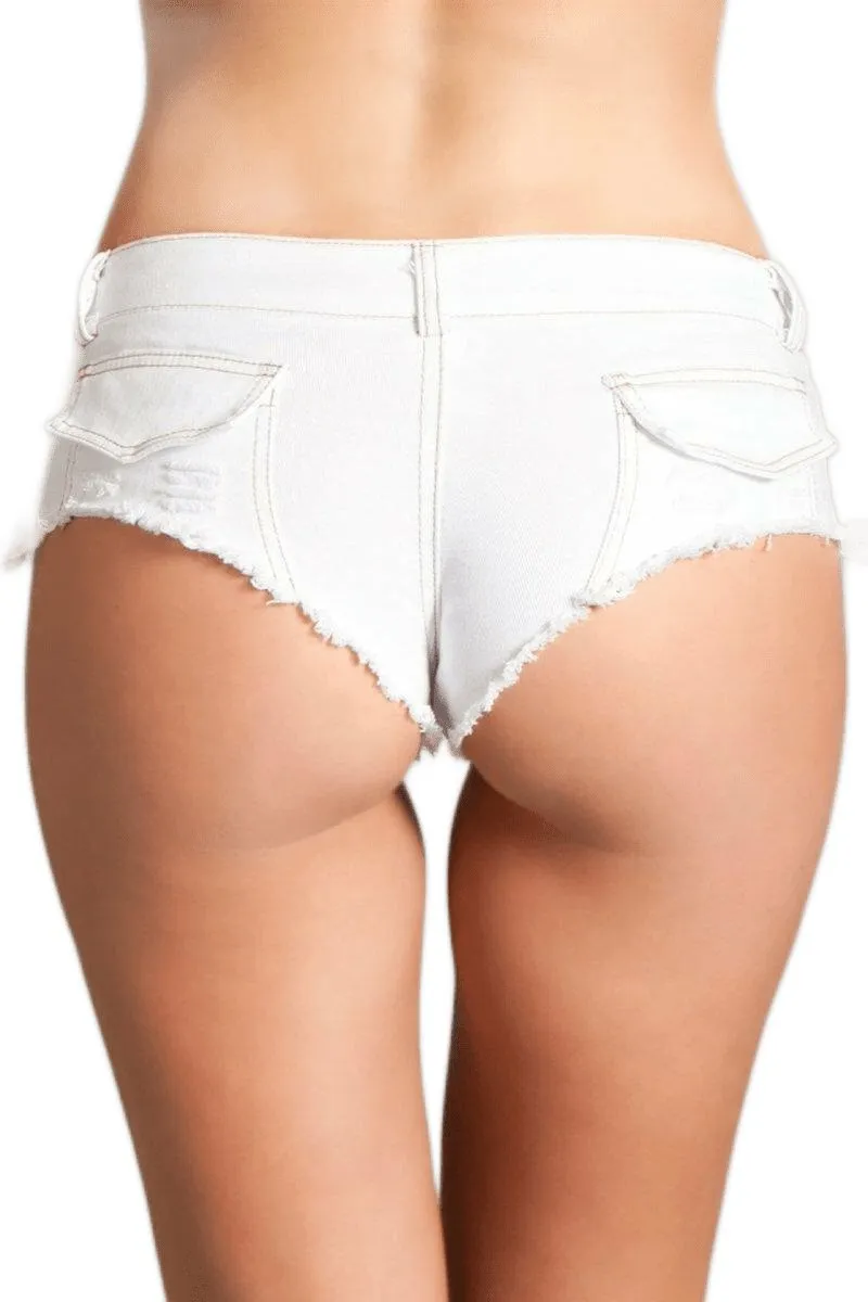 Sexy White Denim Baby Got Back Mini Booty Shorts