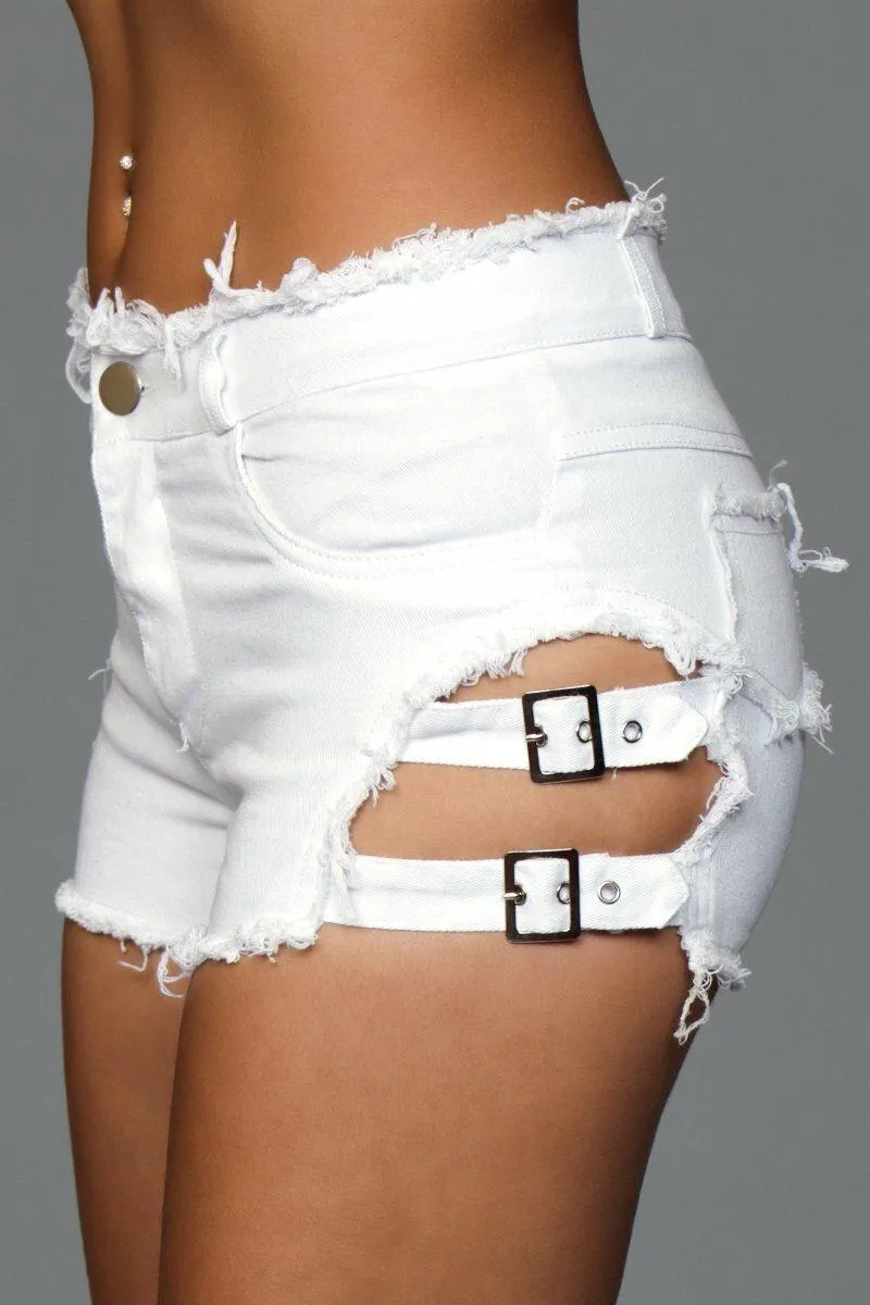 Side Buckle Denim Shorts
