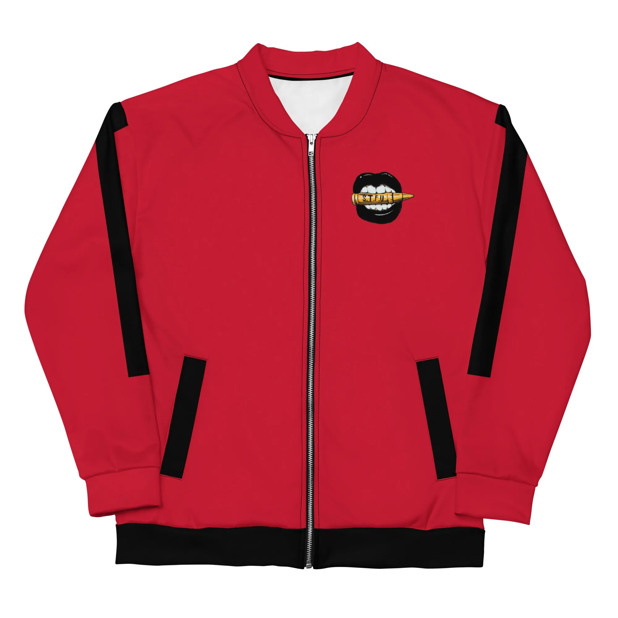Simple Black Logo Unisex Bomber Jacket - Red