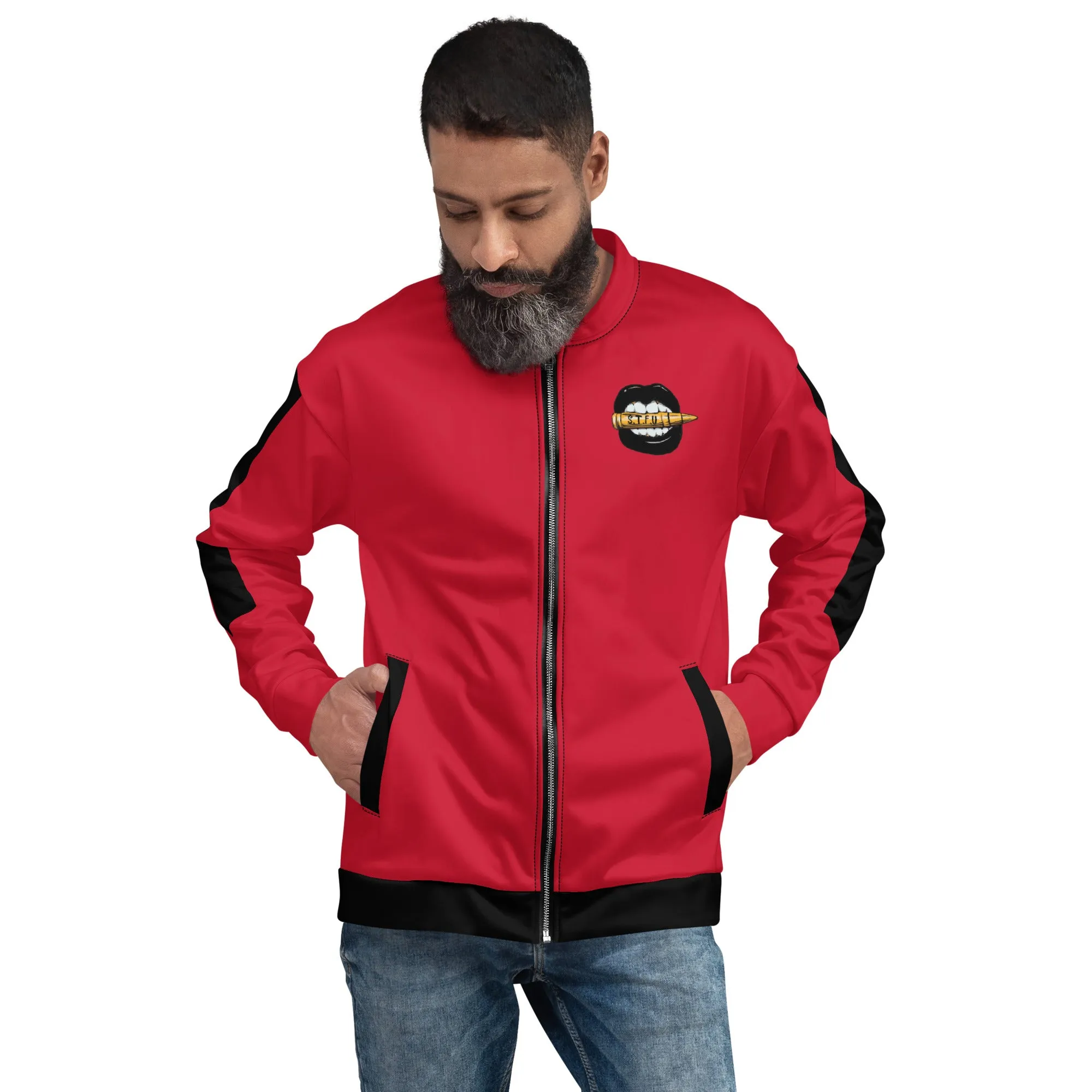 Simple Black Logo Unisex Bomber Jacket - Red