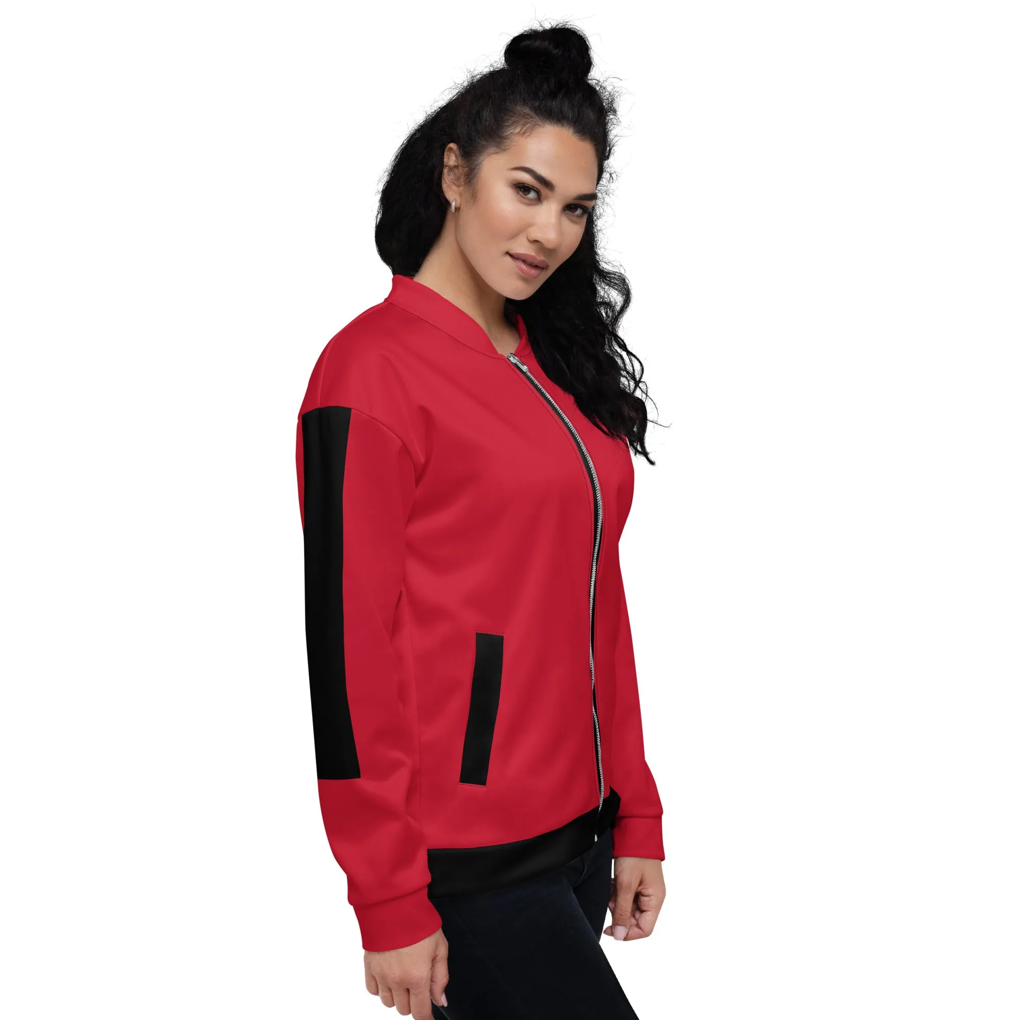 Simple Black Logo Unisex Bomber Jacket - Red