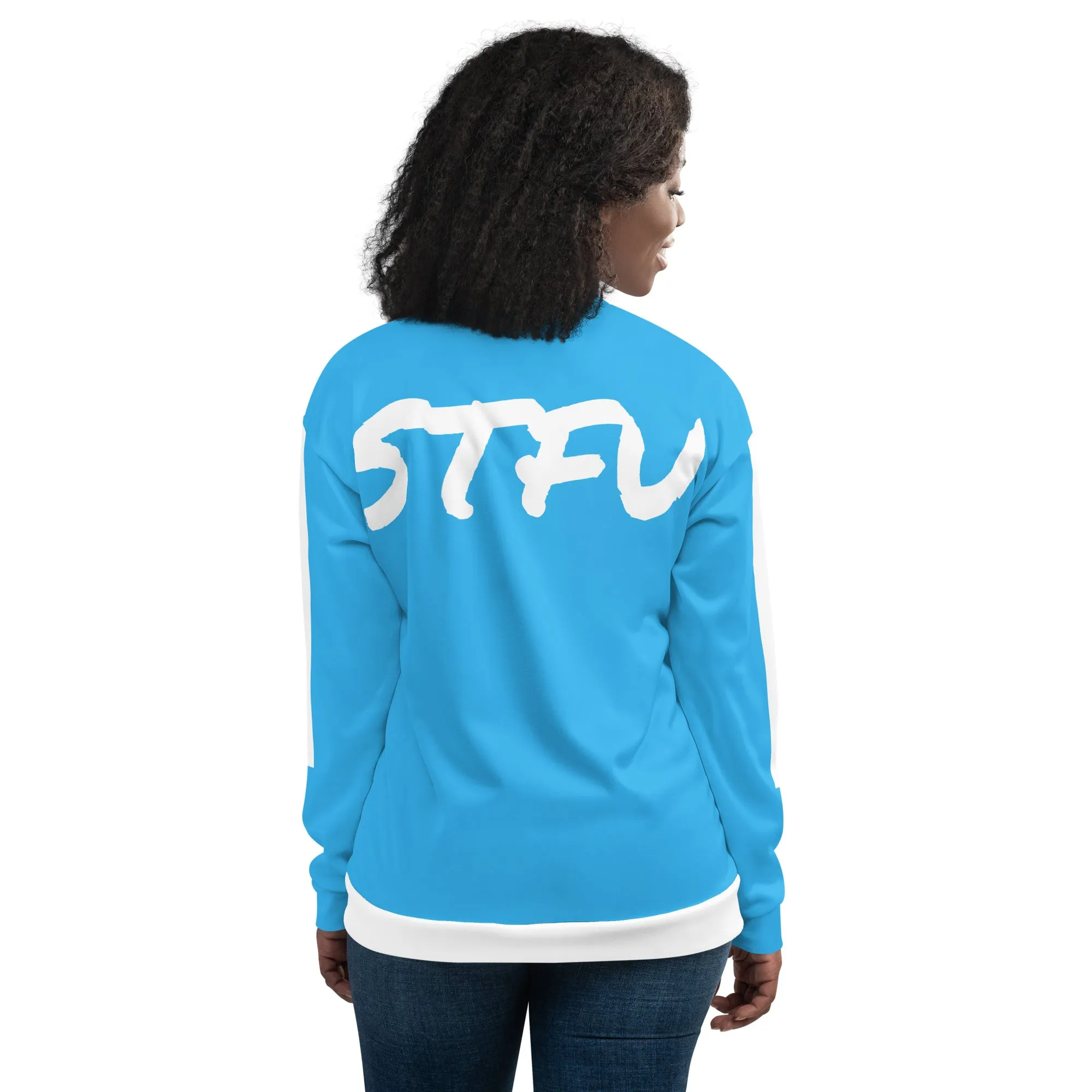 Simple White Logo Unisex Bomber Jacket - Blue