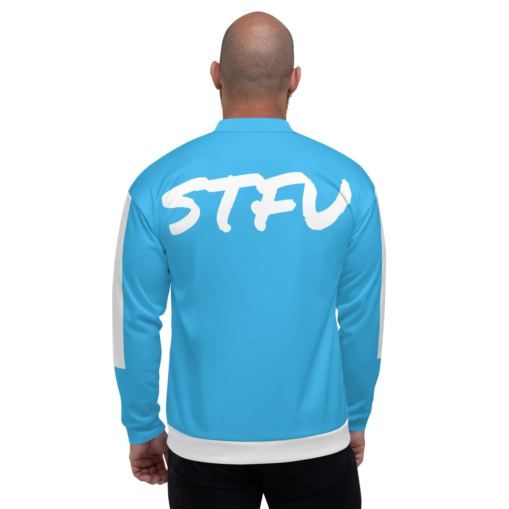 Simple White Logo Unisex Bomber Jacket - Blue