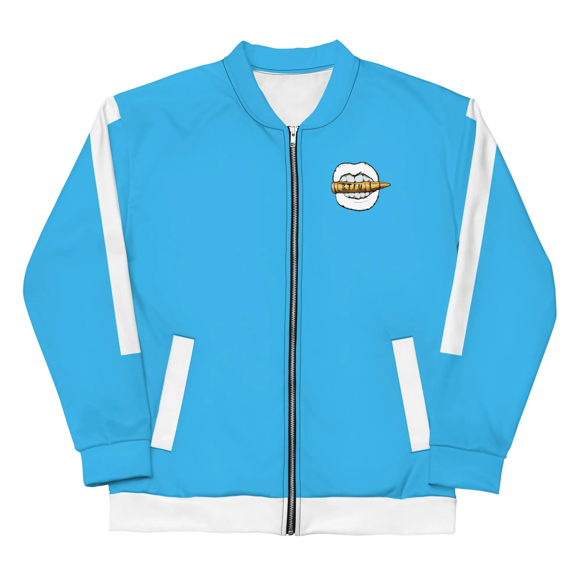 Simple White Logo Unisex Bomber Jacket - Blue