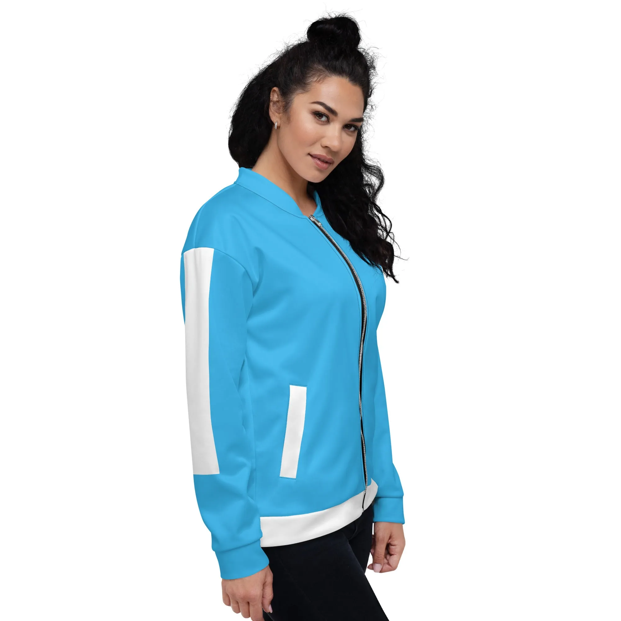Simple White Logo Unisex Bomber Jacket - Blue