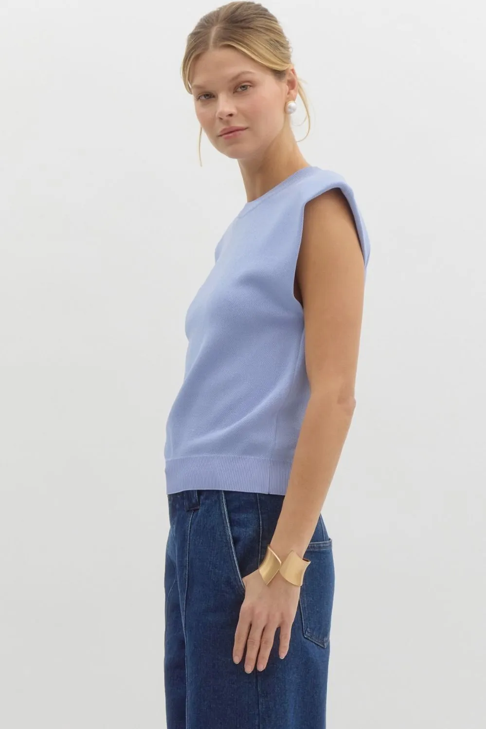 Sleeveless Knit Crewneck {Blue}