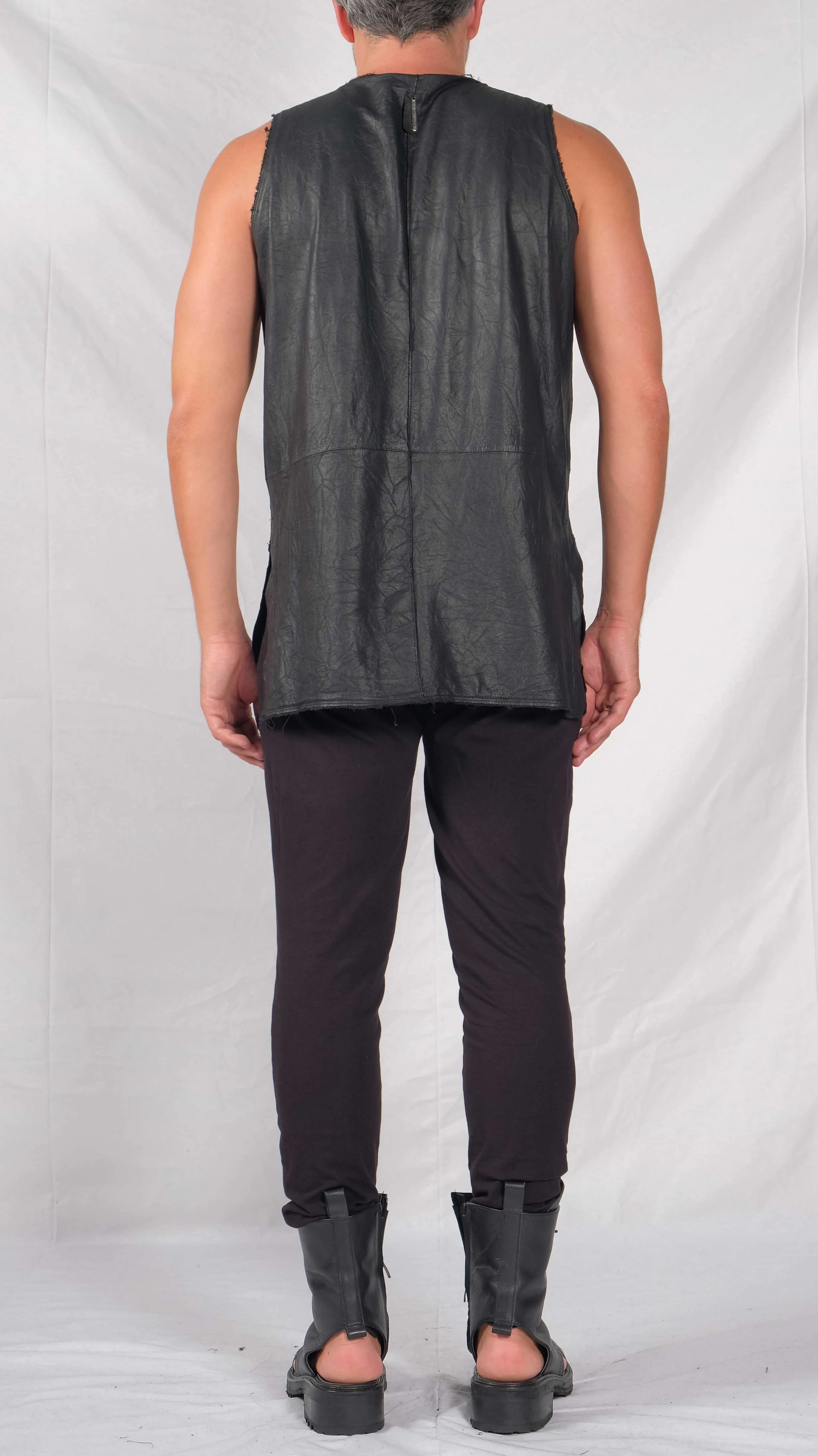 Sleeveless Leather V-Neck