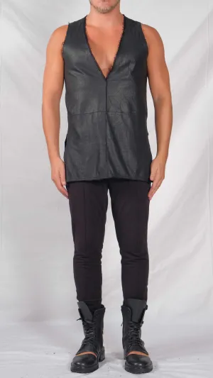 Sleeveless Leather V-Neck