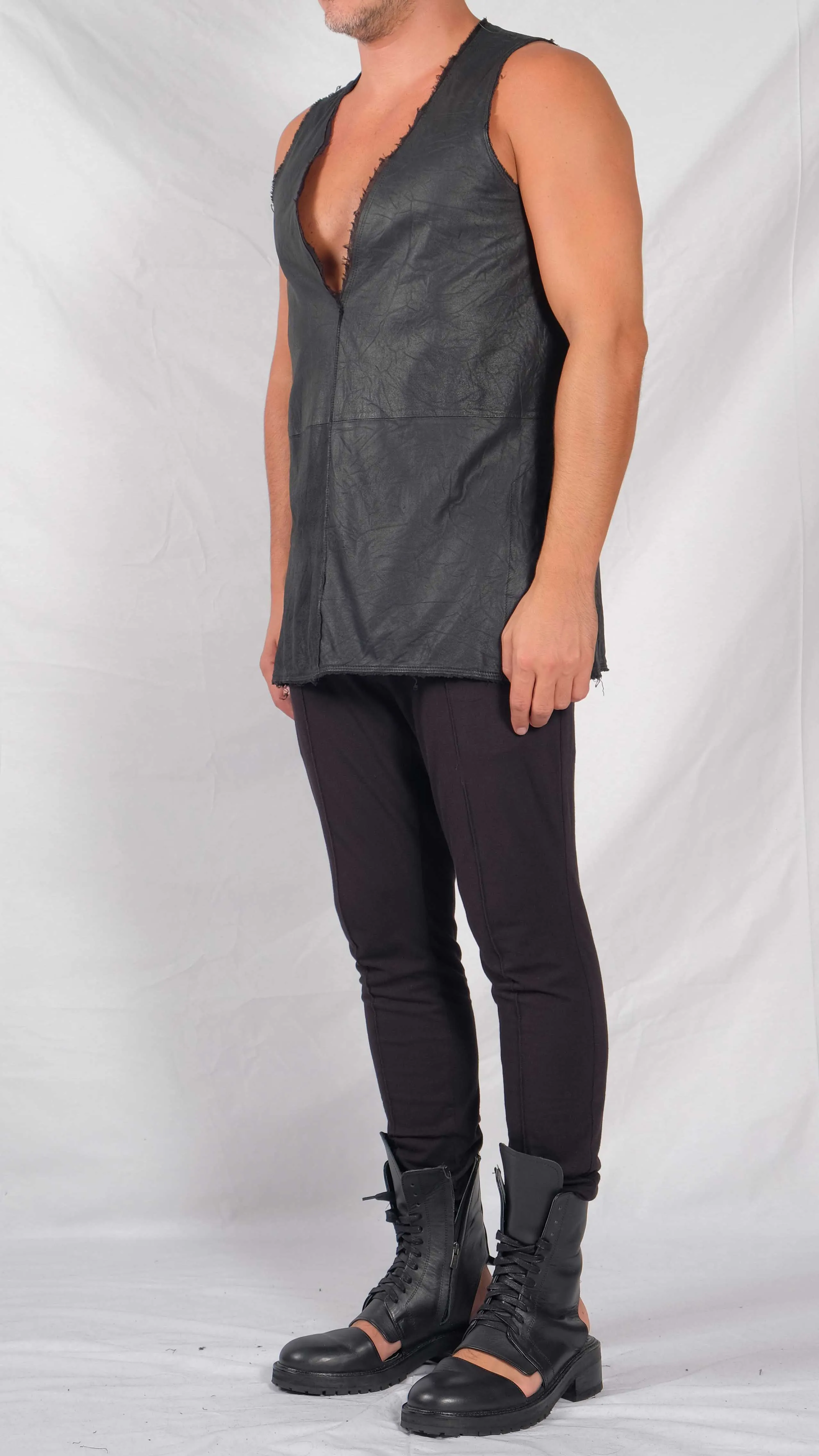 Sleeveless Leather V-Neck