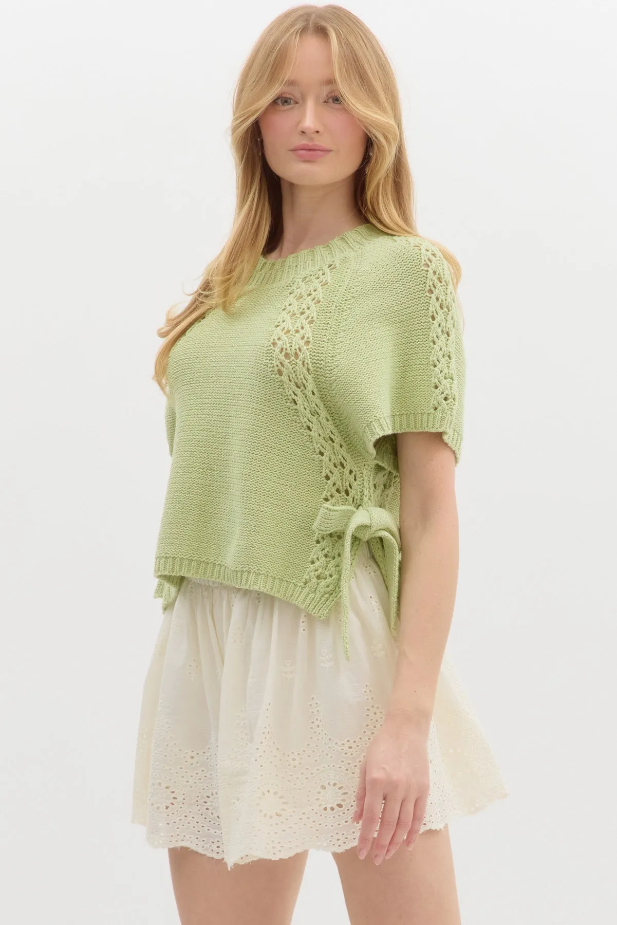 Solid Knit Short Sleeve Top - Sage