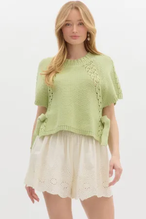 Solid Knit Short Sleeve Top - Sage