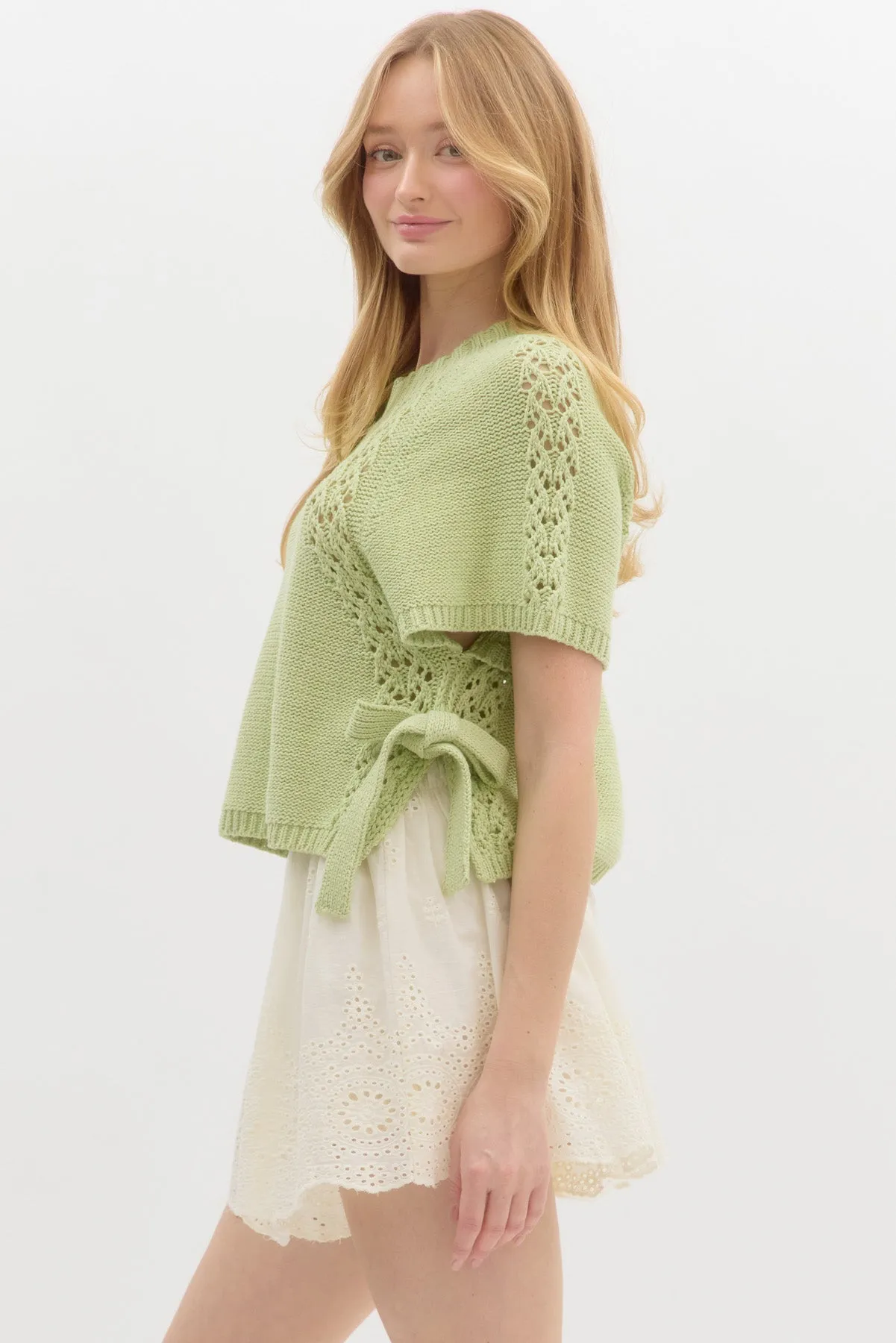 Solid Knit Short Sleeve Top - Sage
