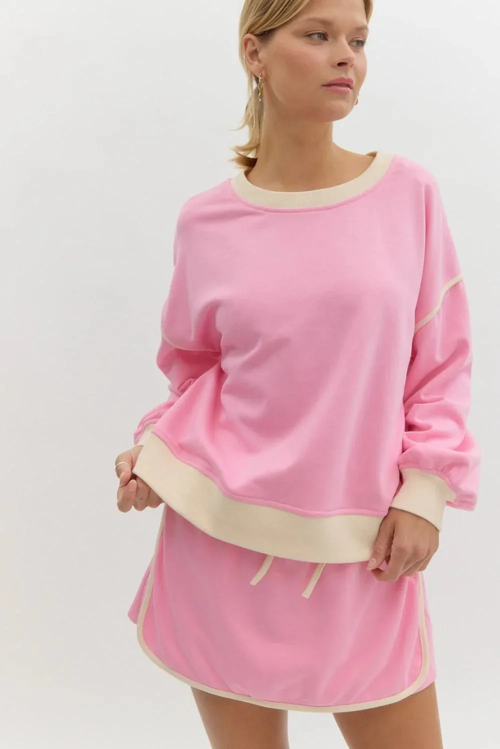 Solid Round Neck Long Sleeve Sweater Top