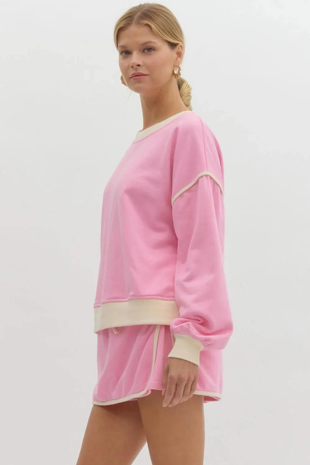 Solid Round Neck Long Sleeve Sweater Top