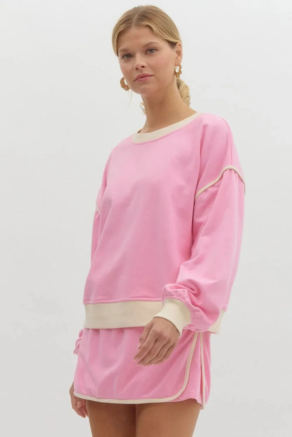 Solid Round Neck Long Sleeve Sweater Top