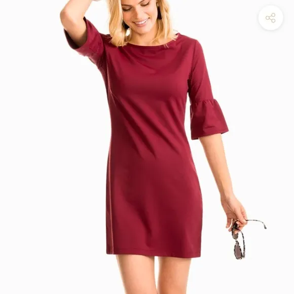 Southern Tide Gameday Micro Stripe Performance Dress Varsity Red Small