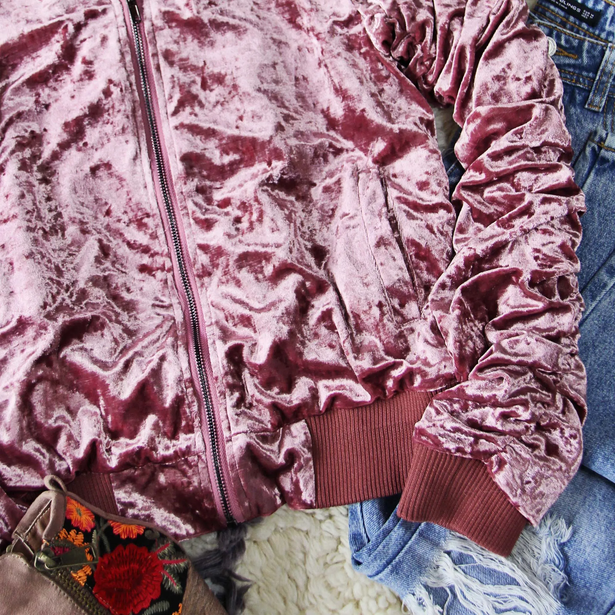 Spool Lux Velvet Bomber Jacket