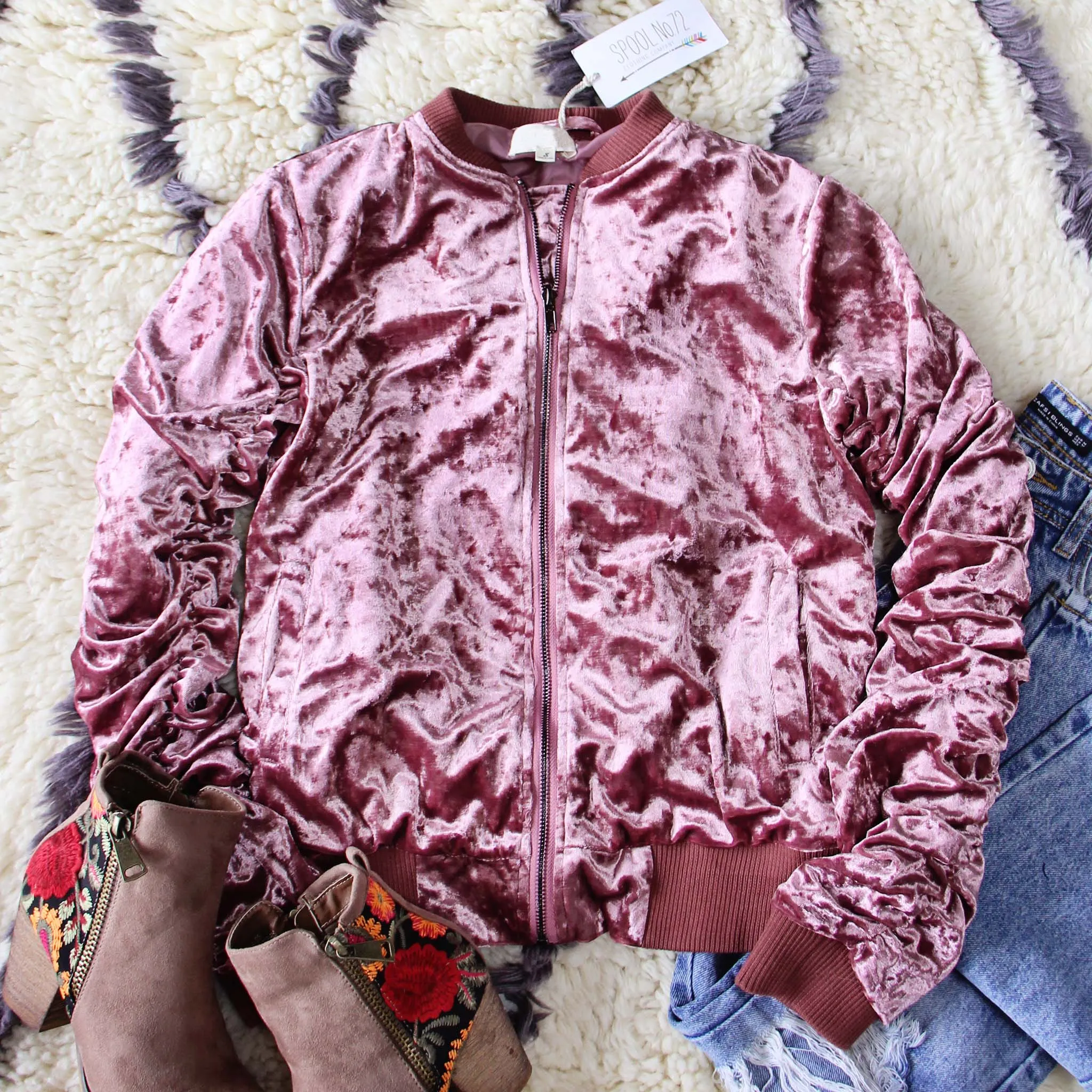 Spool Lux Velvet Bomber Jacket