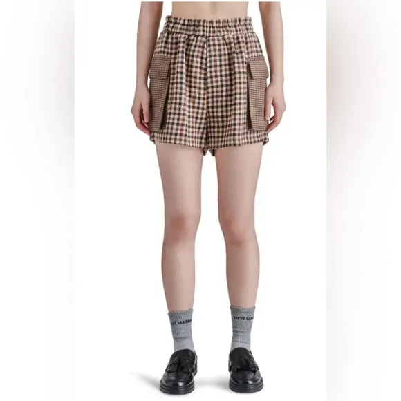 Steve Madden Gaelle Mixed Plaid Cargo Shorts in Brown Plaid NWT XL