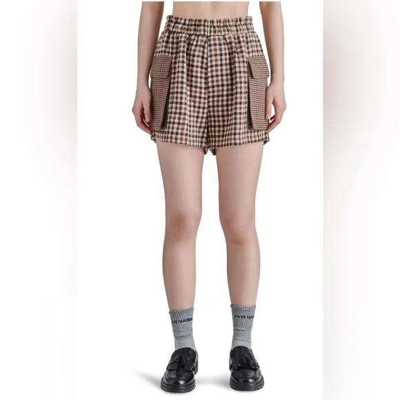 Steve Madden Gaelle Mixed Plaid Cargo Shorts in Brown Plaid NWT XL