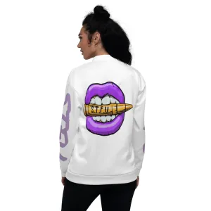 STFU Electric Purple Logo Unisex Bomber Jacket - White