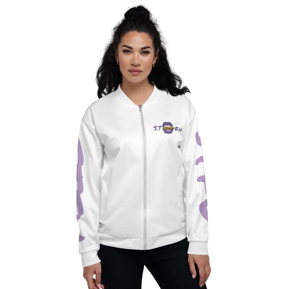 STFU Electric Purple Logo Unisex Bomber Jacket - White