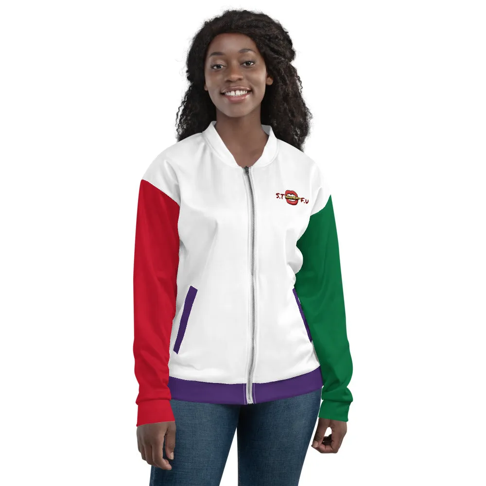 STFU Tiki Man Unisex Bomber Jacket - White