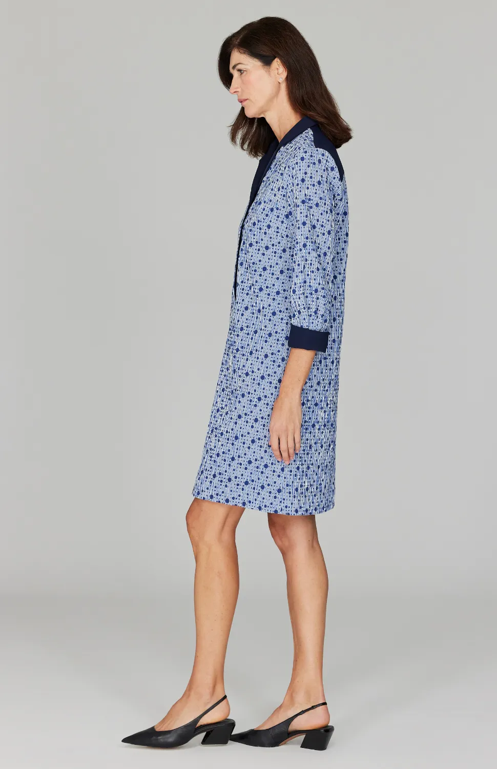 Stripe Dot Collared Shift Dress