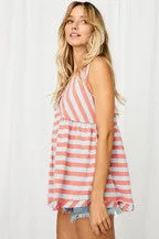 Stripe V-Neck Ribbed Sleeveless Top