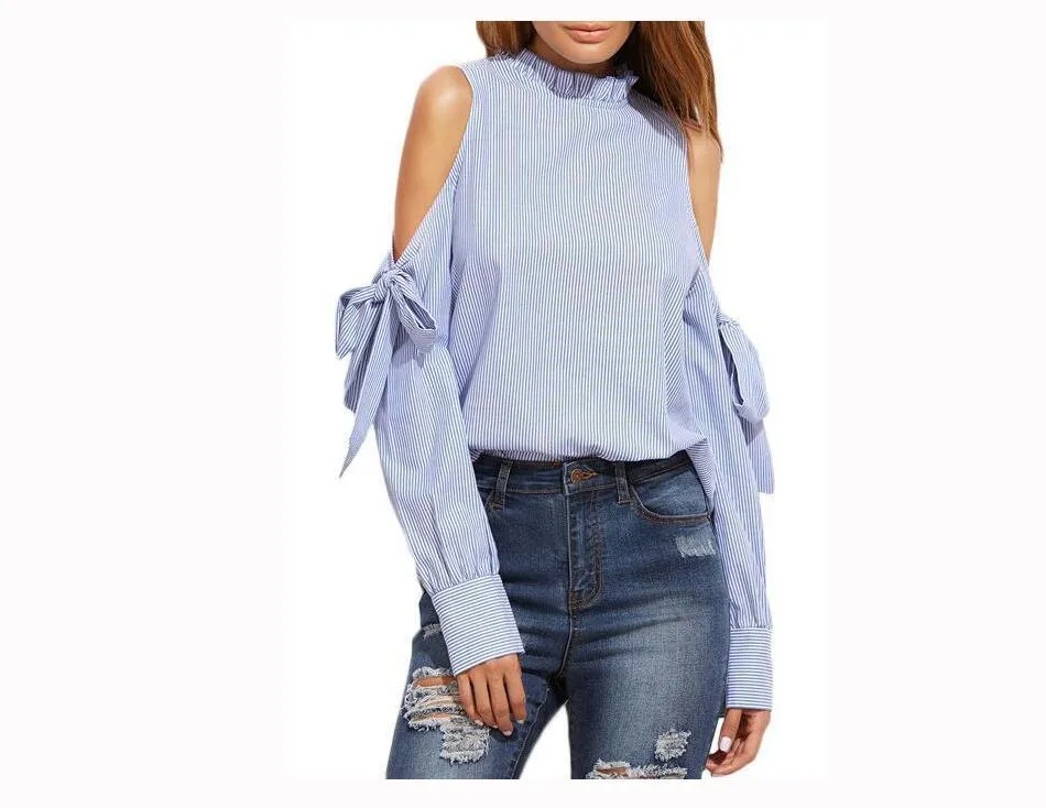 Striped Open Shoulder Shirt