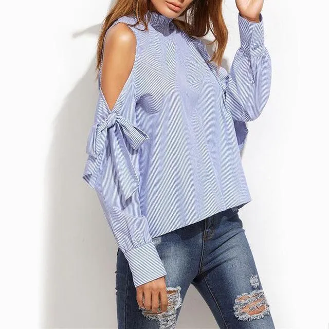 Striped Open Shoulder Shirt