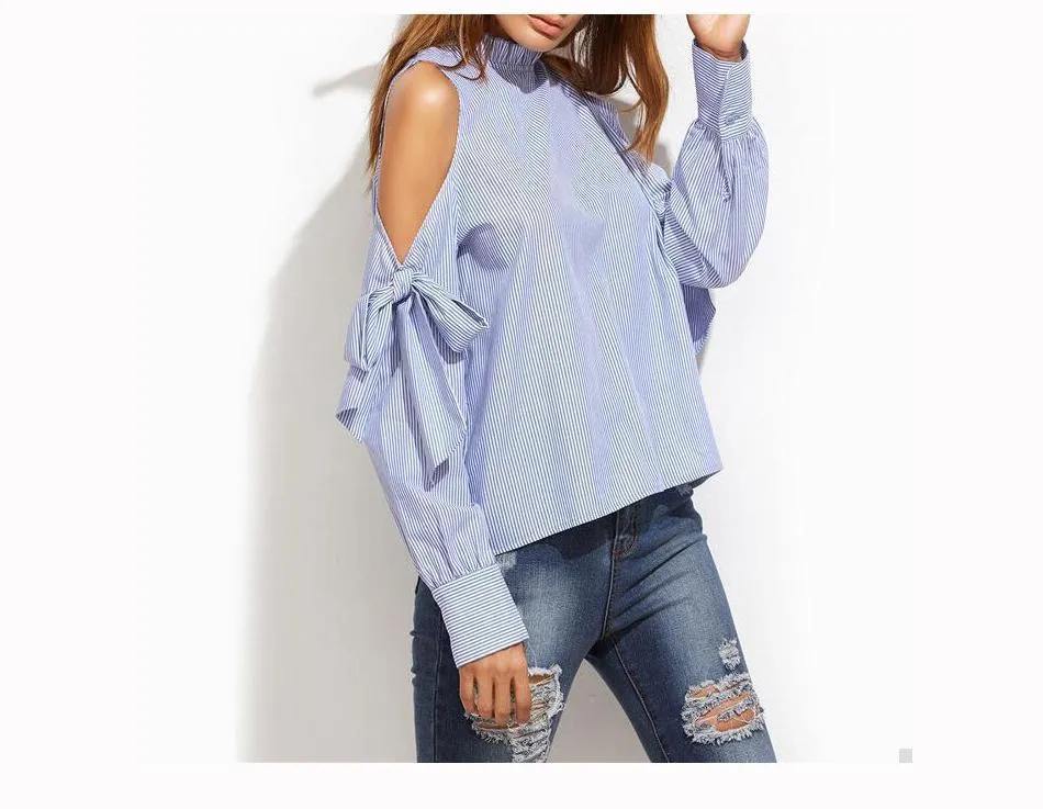 Striped Open Shoulder Shirt