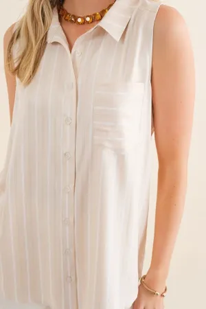 STRIPED SLEEVELESS COLLAR TOP