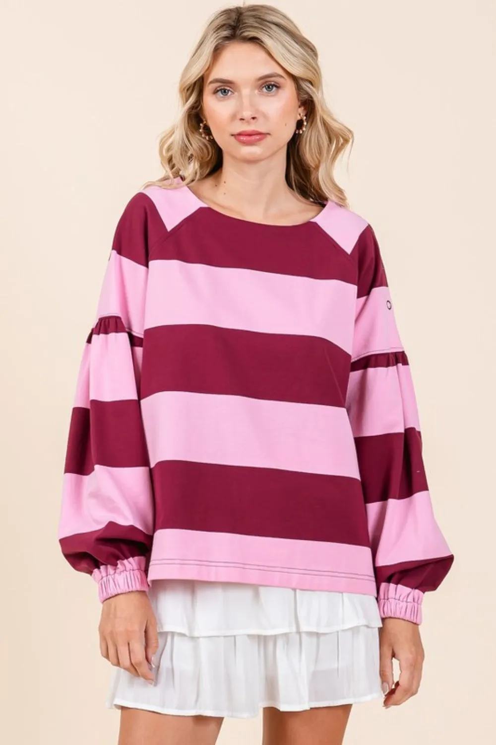 Striped Snap Shoulder Long Sleeve T-Shirt
