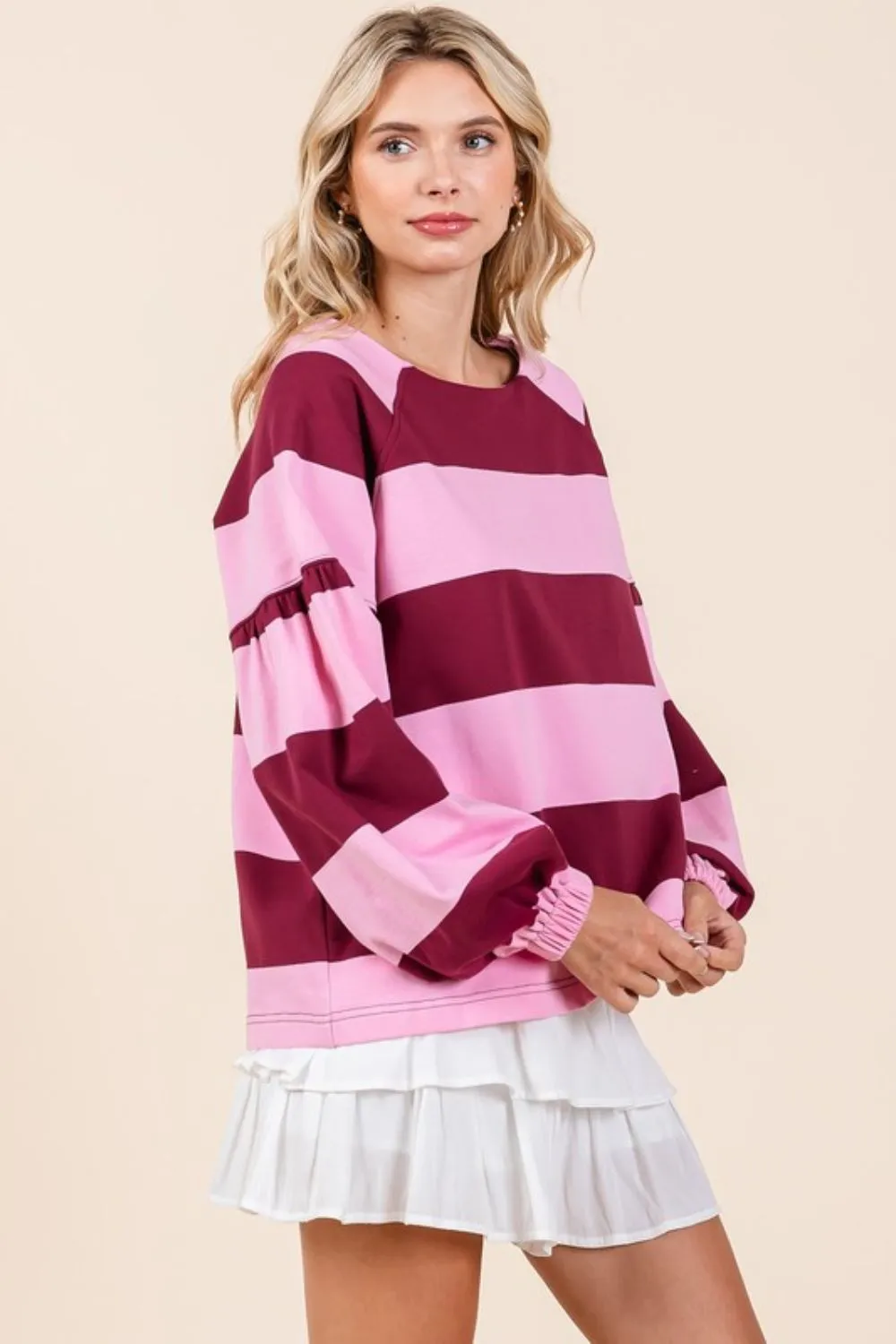Striped Snap Shoulder Long Sleeve T-Shirt