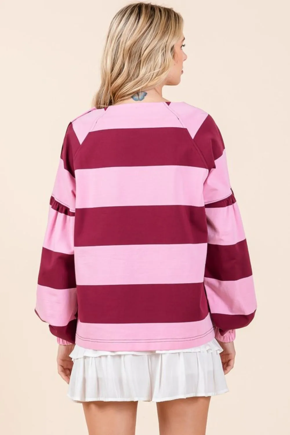 Striped Snap Shoulder Long Sleeve T-Shirt