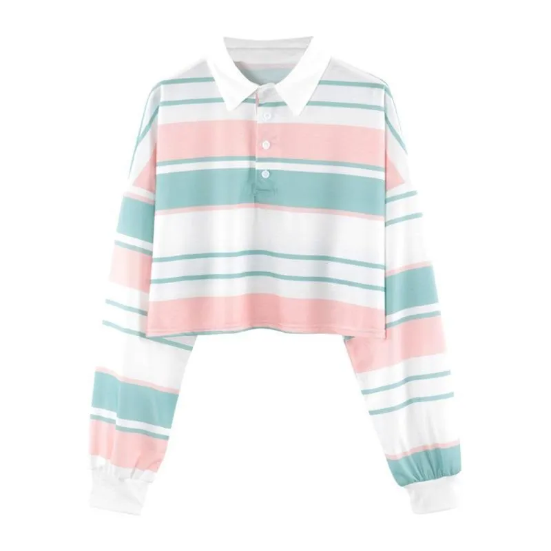 Striped Turn-Down Collar T-Shirt