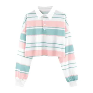 Striped Turn-Down Collar T-Shirt