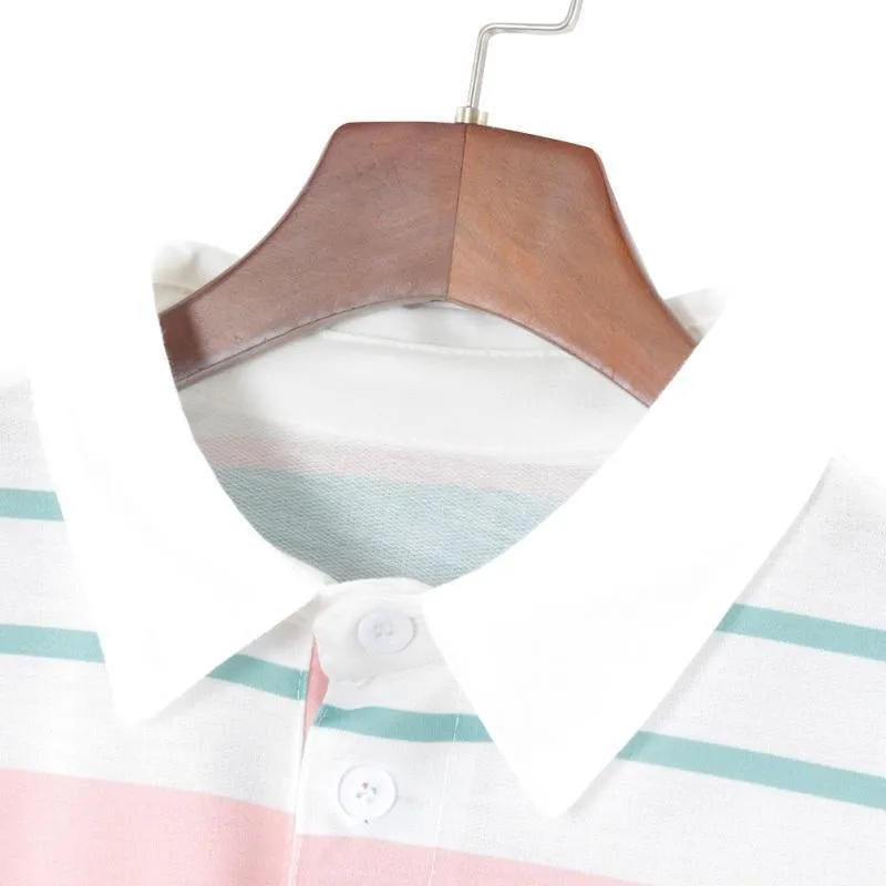 Striped Turn-Down Collar T-Shirt