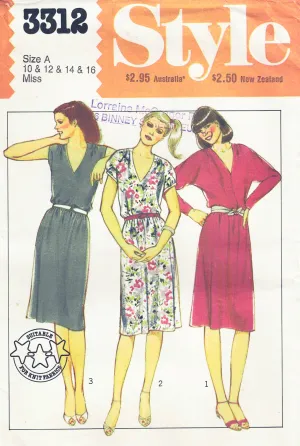 Style 3312 Womens EASY Pullover Casual Dress 1980s Vintage Sewing Pattern 10 - 16 UNCUT Factory Folded