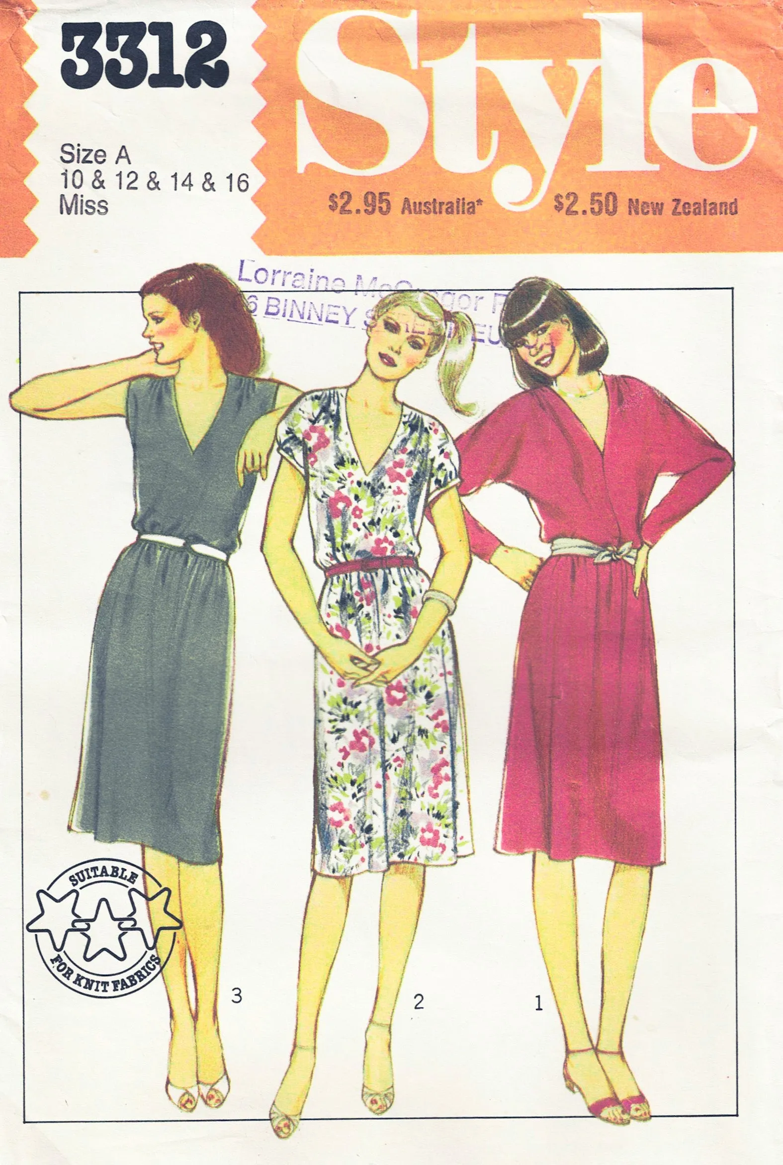 Style 3312 Womens EASY Pullover Casual Dress 1980s Vintage Sewing Pattern 10 - 16 UNCUT Factory Folded
