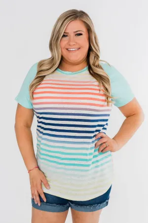 Summer Horizon Multi-Colored Striped Top- Light Blue